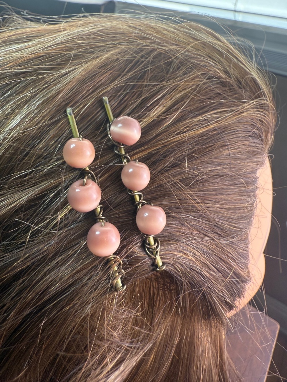 Light Brown Round Cat Eye Beads beaded Bobby Pins